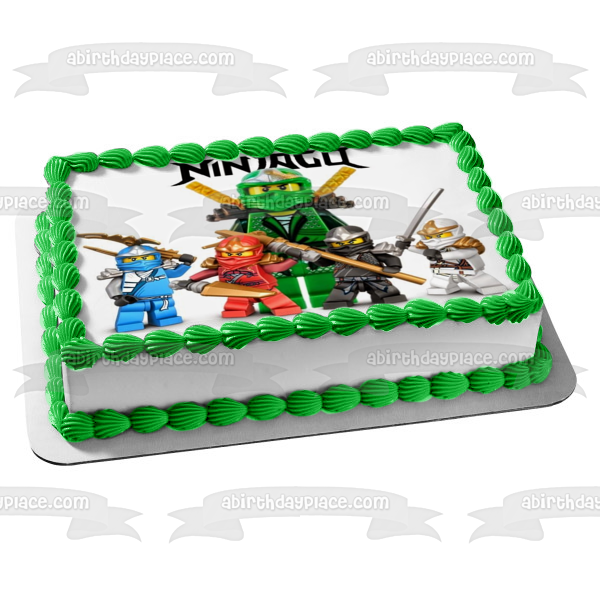 Imagen comestible para tarta con logotipo de Ninjago, Kai, Zane, Cole, Jay y Lloyd, ABPID06254 