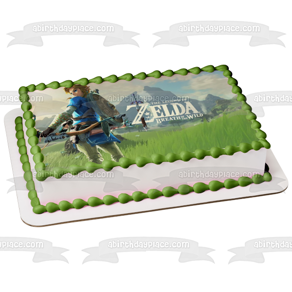 Legends of Zelda Breath of the Wild Link Arco y Flecha Montañas Imagen comestible para decoración de tarta ABPID22512 