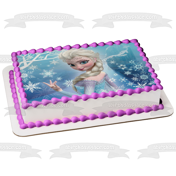 Elsa Disney Frozen Princess Snowflakes Mountain Decoración comestible para tarta Imagen ABPID51044 