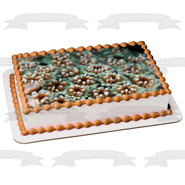 Decoración comestible para tarta con paisaje de coral y vida oceánica, imagen ABPID52520 