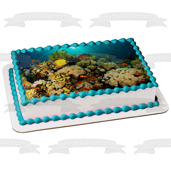 Imagen comestible para tarta con diseño de paisaje de vida oceánica, pez, coral, ABPID52521 