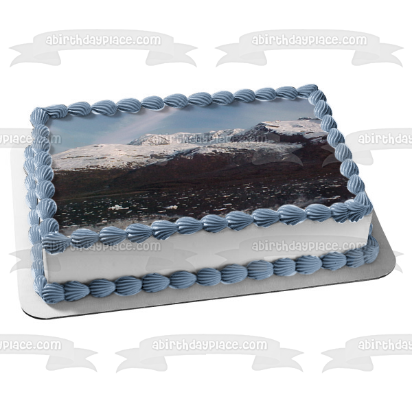 Decoración comestible para tarta con paisaje de montañas nevadas, imagen ABPID52530 