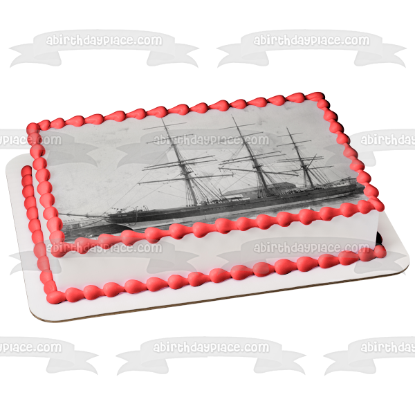 Imagen de adorno comestible para pastel en blanco y negro de barco ABPID52533 