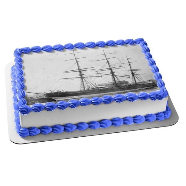 Imagen de adorno comestible para pastel en blanco y negro de barco ABPID52533 