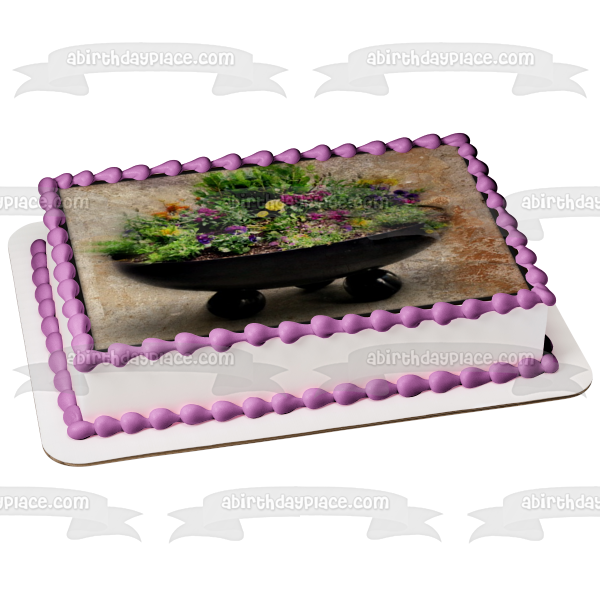 Adorno comestible para tarta con flores decorativas de color rosa y morado, imagen ABPID52535 