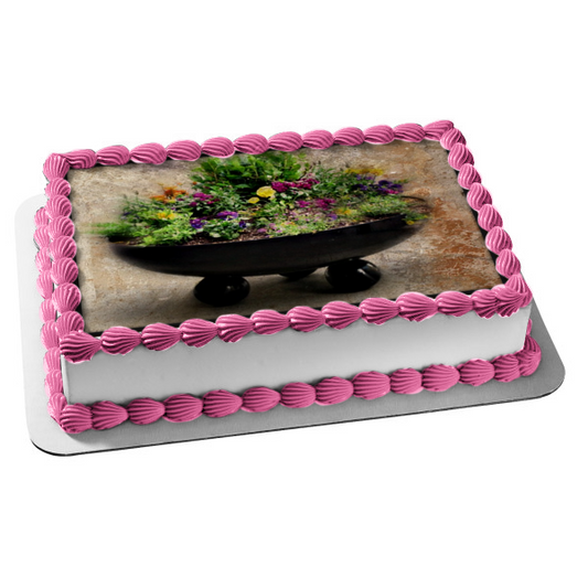 Adorno comestible para tarta con flores decorativas de color rosa y morado, imagen ABPID52535 