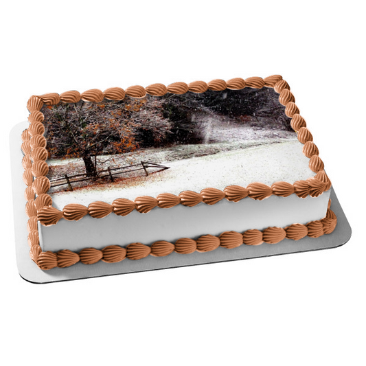 Snowy Trees Scenery Edible Cake Topper Image ABPID52561