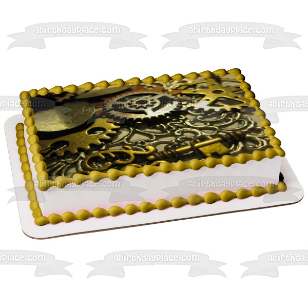 Steampunk Cogs Edible Cake Topper Image ABPID52564