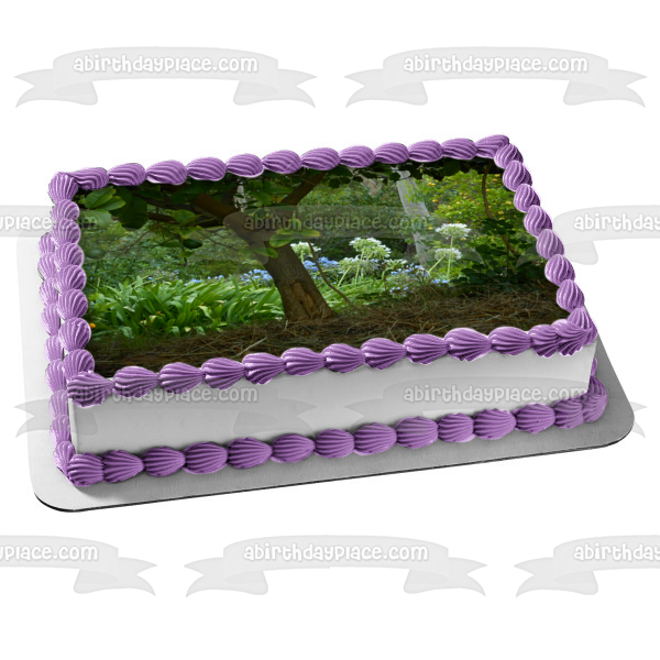 Adorno comestible para tarta con flores y árboles de color morado, imagen ABPID52565 