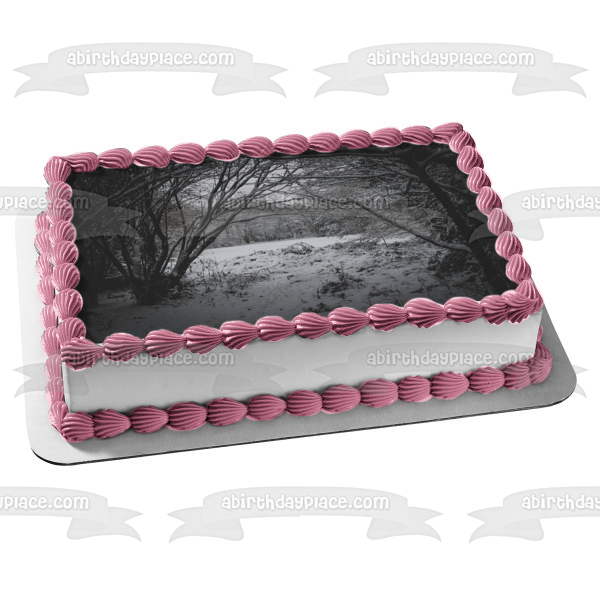 Imagen comestible para decoración de tarta con árboles nevados ABPID52578 