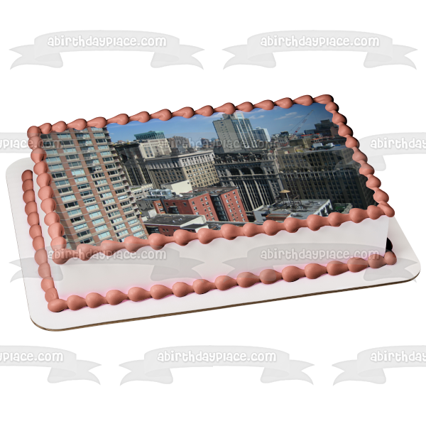 Imagen de decoración comestible para tarta con paisaje de edificios de la ciudad ABPID52582 