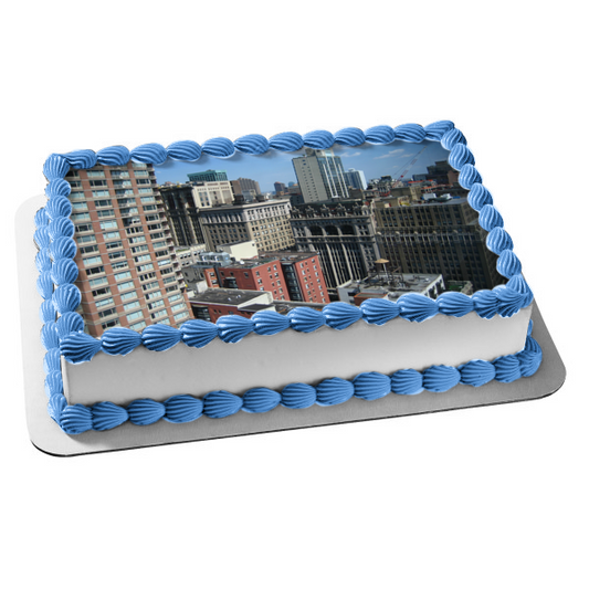 Imagen de decoración comestible para tarta con paisaje de edificios de la ciudad ABPID52582 