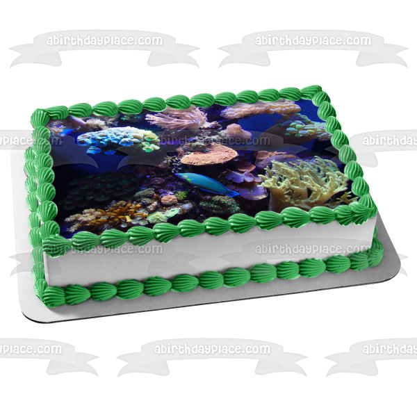 Decoración comestible para tarta con diseño de coral y paisaje marino, imagen ABPID52590 