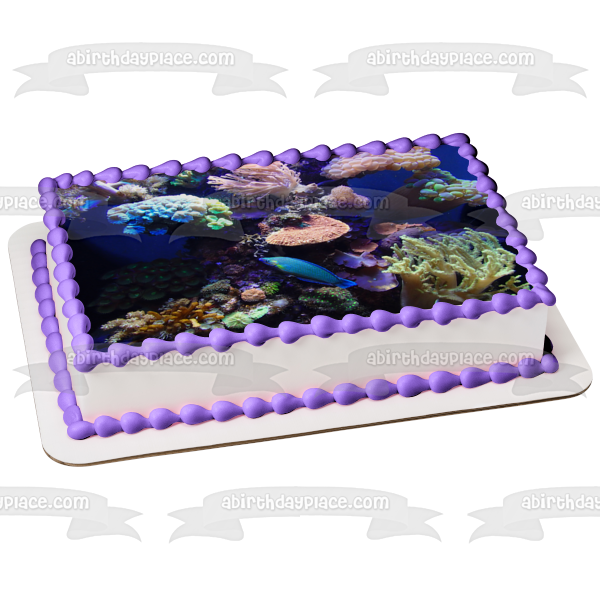 Decoración comestible para tarta con diseño de coral y paisaje marino, imagen ABPID52590 