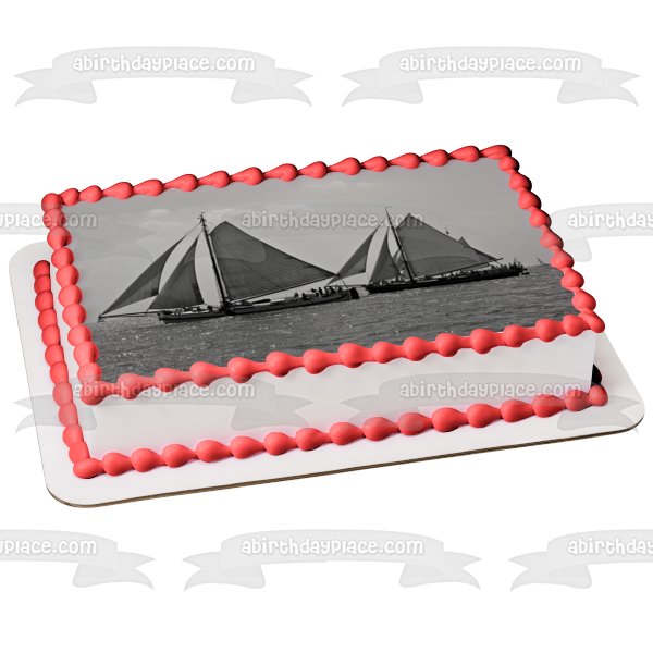 Adorno comestible para tarta de veleros en blanco y negro Imagen ABPID52593 