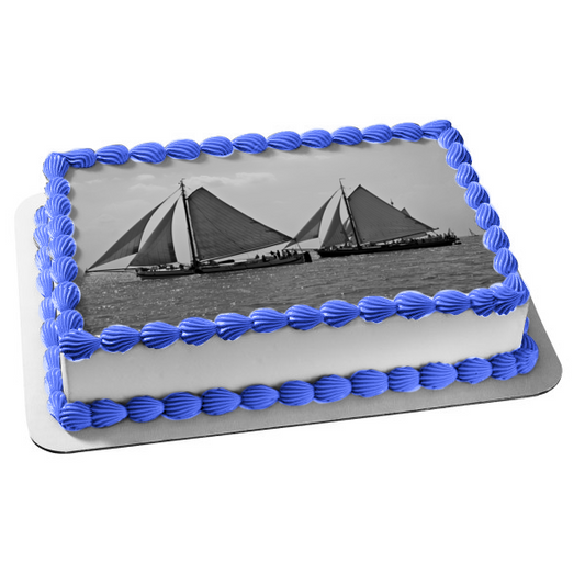 Adorno comestible para tarta de veleros en blanco y negro Imagen ABPID52593 