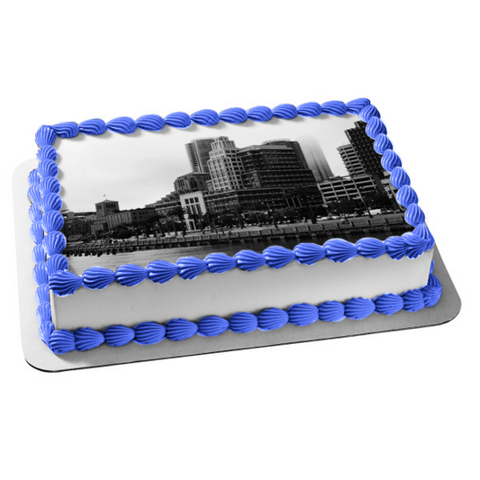 Adorno comestible para tarta con paisaje urbano en blanco y negro, imagen ABPID52595 