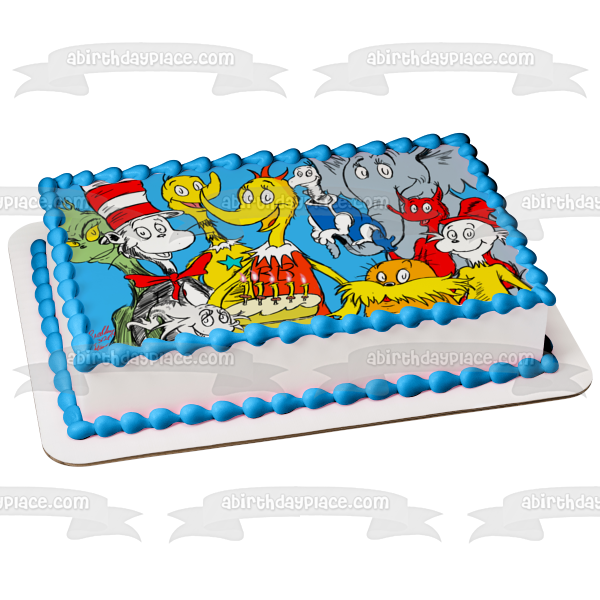 Dr. Seuss Horton escucha a quién El gato con sombrero, el Lorax y un pastel Imagen comestible para decoración de pastel ABPID07288 