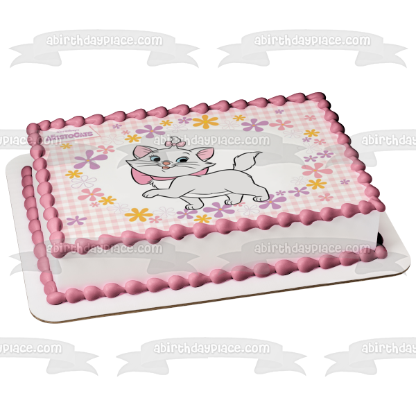 Imagen comestible para decoración de tarta de Los Aristogatos, Marie y flores, ABPID05785 