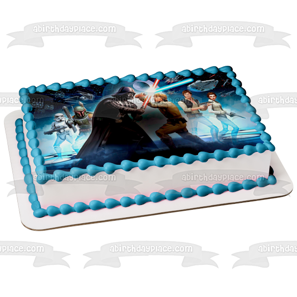 Imagen comestible para tarta de Star Wars Darth Vader luchando contra Luke Skywalker y Han Solo ABPID04186 