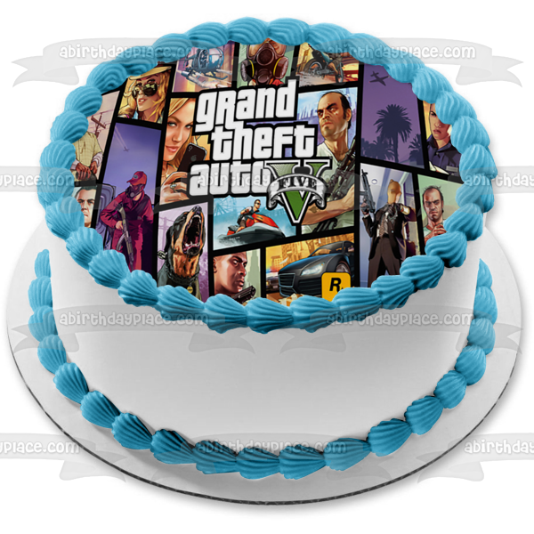 Imagen de decoración comestible para tarta de Grand Theft Auto Five Guns and Cars ABPID04910 