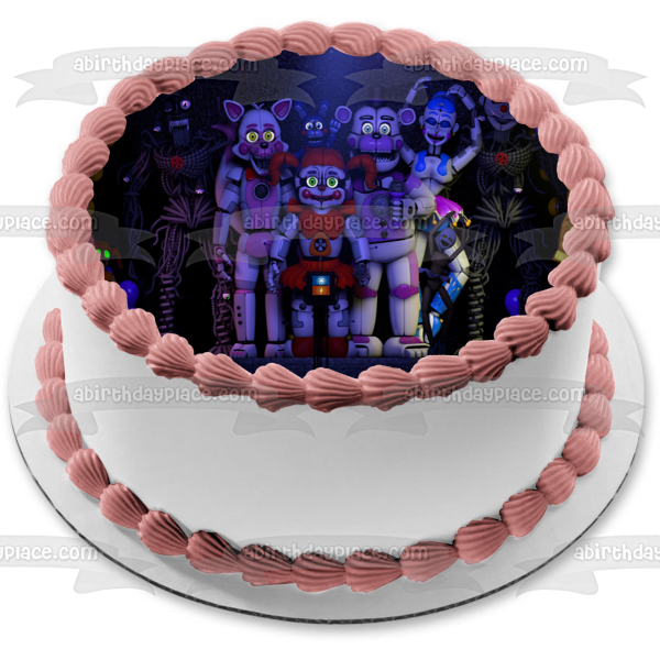 Five Nights at Freddy's Sister Location Ennard Circus Baby Funtime Foxy Ballora Funtime Freddy and Funtime Lolbit Edible Cake Topper Image ABPID08194