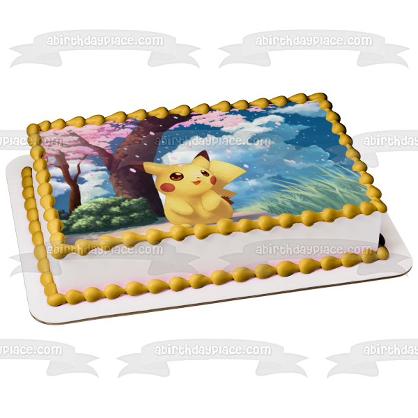 Pokemon Pikachu Árboles Hierba Nubes Imagen comestible para tarta ABPID08786 