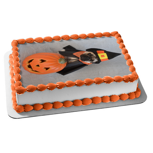 Trick R Treat Halloween Pug Edible Cake Topper Image ABPID52624