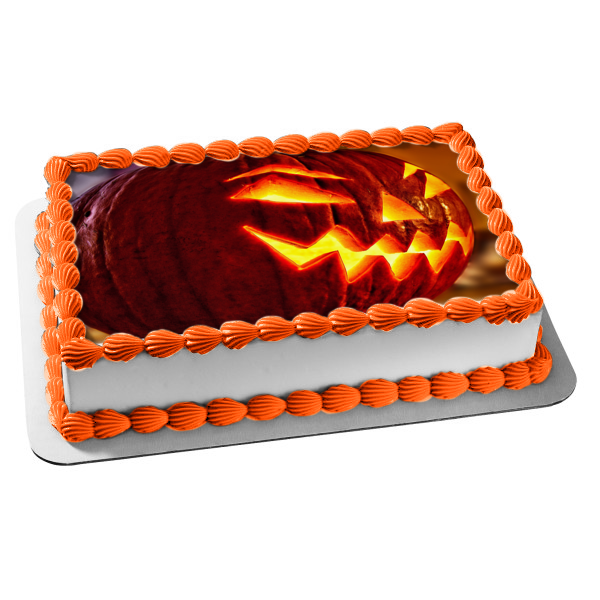 Scary Jack-O-Lantern Halloween Pumpkin Edible Cake Topper Image ABPID52625