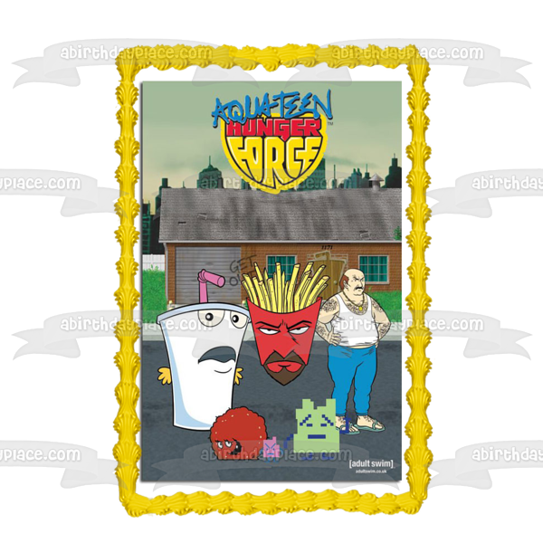 Aqua Teen Hunger Force Athf Animación de natación para adultos Master Shake Frylock Meatwad Carl Mooninites Imagen comestible para decoración de tarta ABPID52632