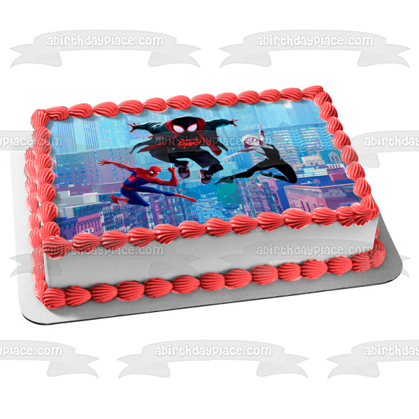 Imagen de decoración comestible para tarta de Miles Morales, Peter Parker y Gwen Spider-Verse ABPID50447 