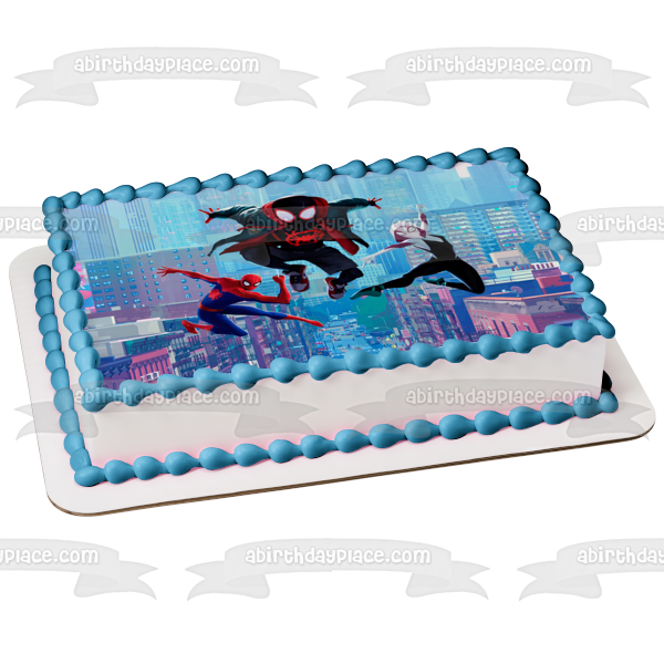 Imagen de decoración comestible para tarta de Miles Morales, Peter Parker y Gwen Spider-Verse ABPID50447 