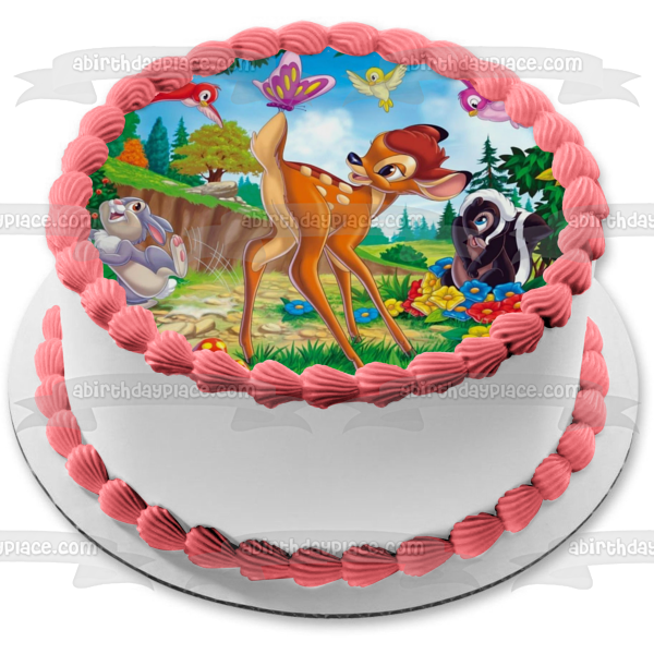 Bambi Thumper Flower Butterflies and Birds Edible Cake Topper Image ABPID07715