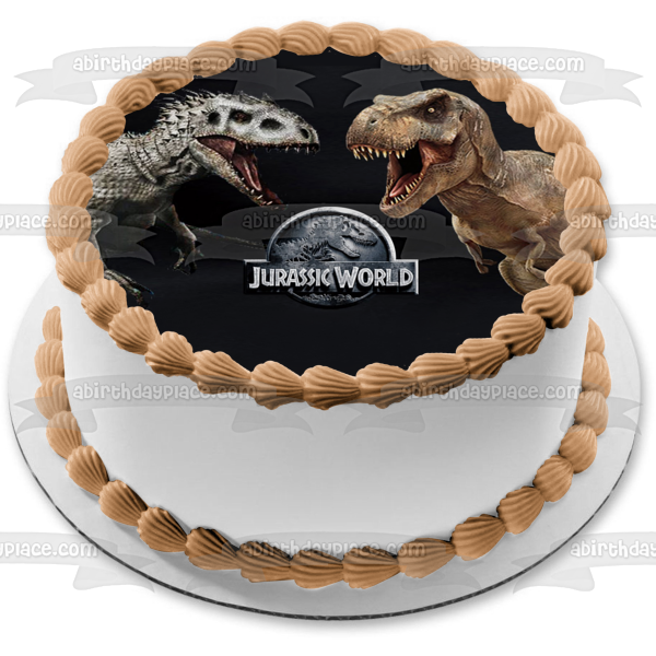 Logotipo de Jurassic World Indominus Rex Vs Tyrannosaurus Rex Imagen comestible para decoración de tarta ABPID00290 