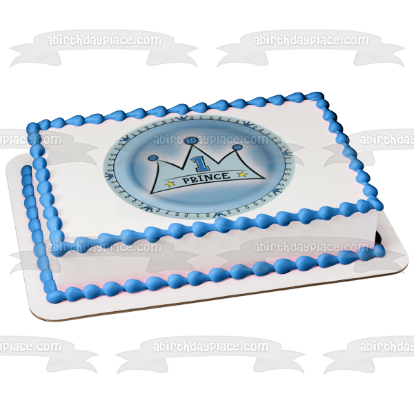 Imagen comestible para tarta de primer cumpleaños con corona azul y príncipe ABPID00858 