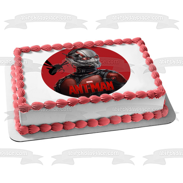 Ant-Man and a Flying Ant with a Red Background Edible Cake Topper Image ABPID00867