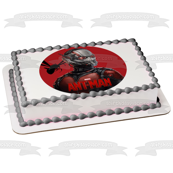 Ant-Man and a Flying Ant with a Red Background Edible Cake Topper Image ABPID00867