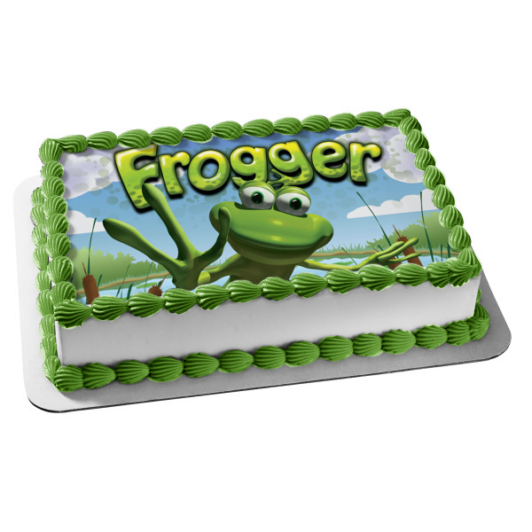 Imagen comestible para tarta con diseño de árboles y nubes de videojuegos de Frogger ABPID00904 