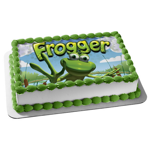 Frogger Video Game Trees and Clouds Edible Cake Topper Image ABPID00904