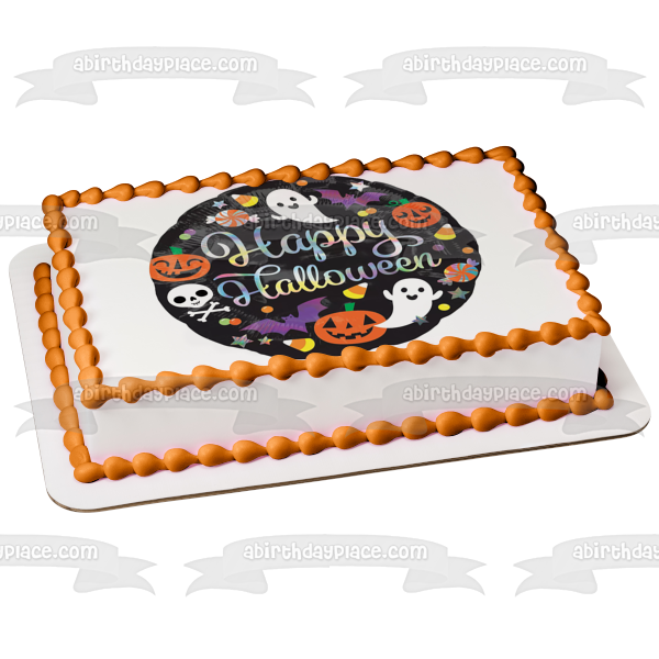 Feliz Halloween Fantasmas Murciélagos Caramelo Jack-O-Lanterns Adorno comestible para tarta Imagen ABPID52679 