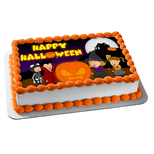 Truco o trato Feliz Halloween Scary Jack-O-Lantern Adorno comestible para pastel Imagen ABPID52680 