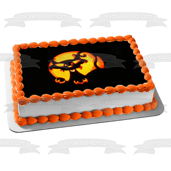 Imagen comestible para decoración de tarta con diseño de gato aterrador de Feliz Halloween ABPID52682 