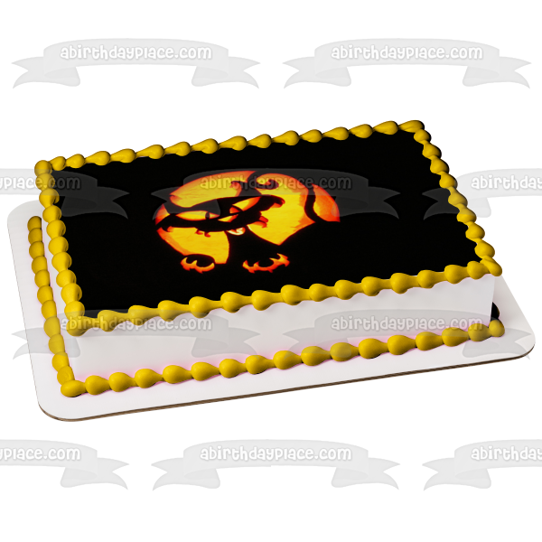 Imagen comestible para decoración de tarta con diseño de gato aterrador de Feliz Halloween ABPID52682 