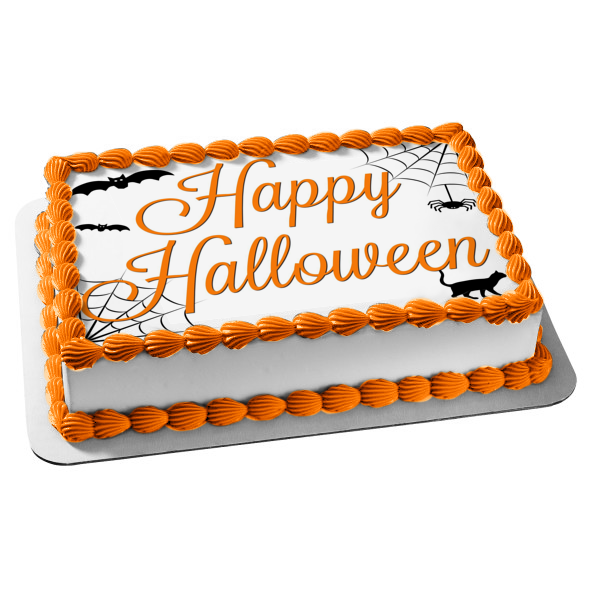 Feliz Halloween Murciélagos Gato Araña Telaraña Decoración comestible para tarta Imagen ABPID52684 