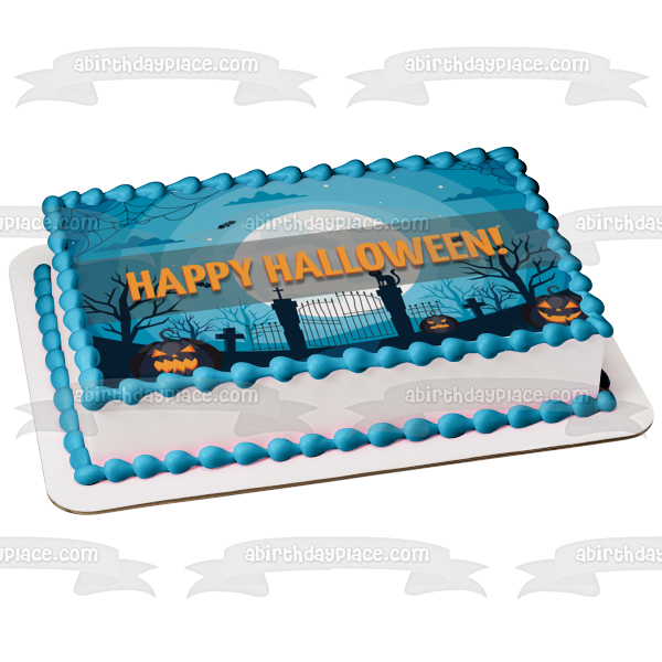 Feliz Halloween Scary Jack-O-Lanterns Escena del cementerio Imagen comestible para decoración de tarta ABPID52686 