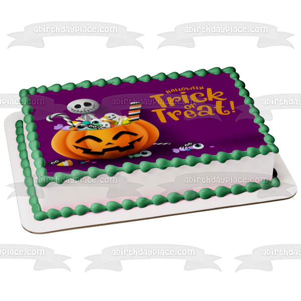 Truco o trato Feliz Halloween Esqueleto Jack-O-Lantern Caramelo Adorno comestible para tarta Imagen ABPID52687 