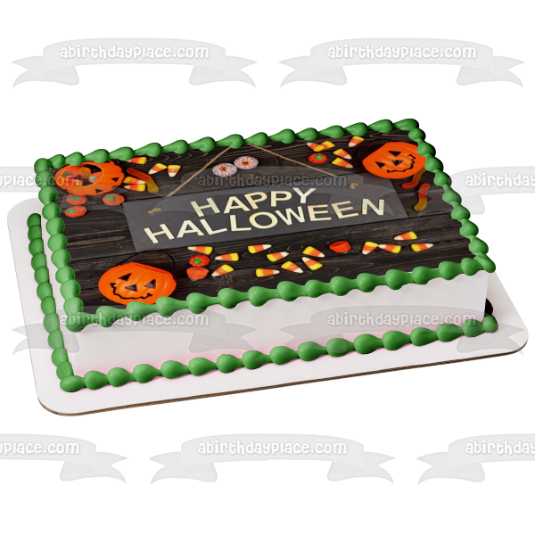 Feliz Halloween Jack-O-Lanterns Candy Corn adorno comestible para tarta imagen ABPID52689 