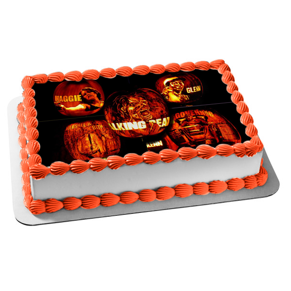 The Walking Dead Happy Halloween Pumpkin Carvings of Maggie Glenn Hershel Beth and the Governor Edible Cake Topper Image ABPID52698