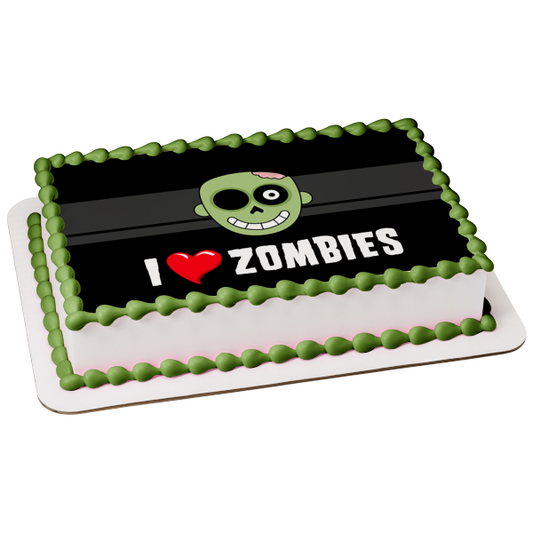 I Love Zombies Happy Halloween Edible Cake Topper Image ABPID52699