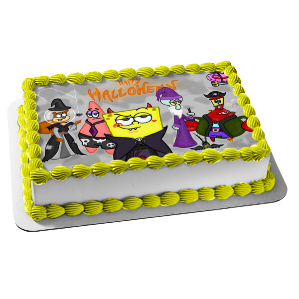 Spongebob Squarepants Happy Halloween Patrick Sandy Mr. Krabs Gary Squidword Plankton Halloween Costumes Edible Cake Topper Image ABPID52706